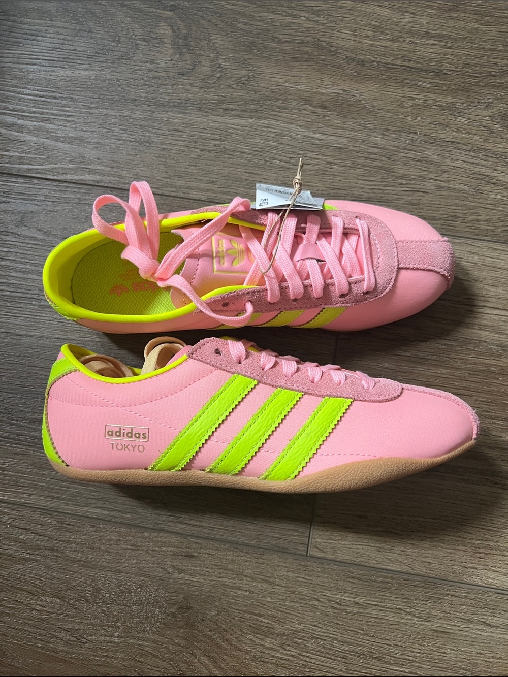 adidas Pink Sneakers with Neon Green Stripes